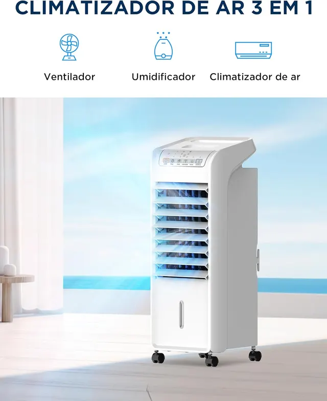 Imagem oficial do climatizador Midea AKAF1 AKAF2 com destaque para função 3 em 1